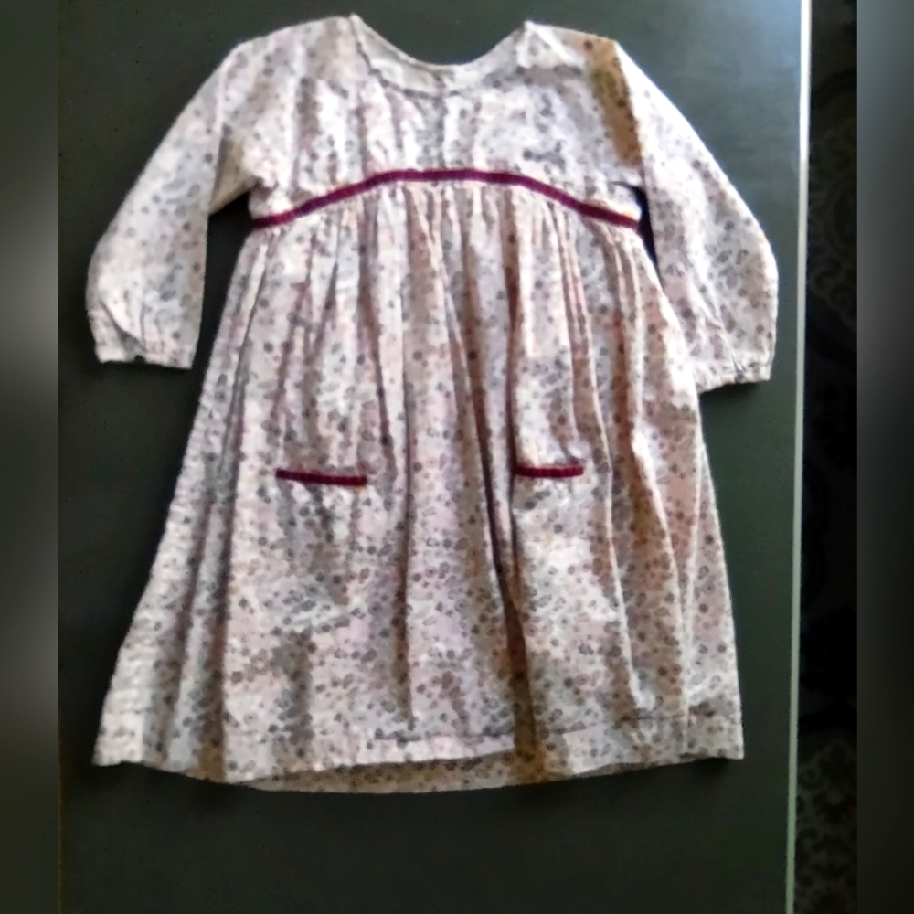 Girls Printed Dress with Velvet Detail